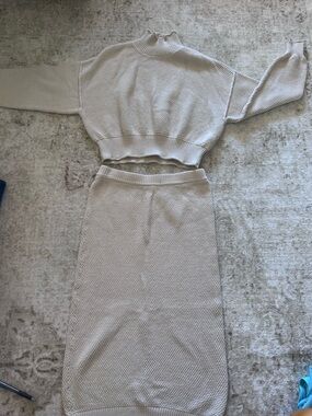 Free People FP Beach Cream Knit Set Sweater + Midi Skirt Matching Set S